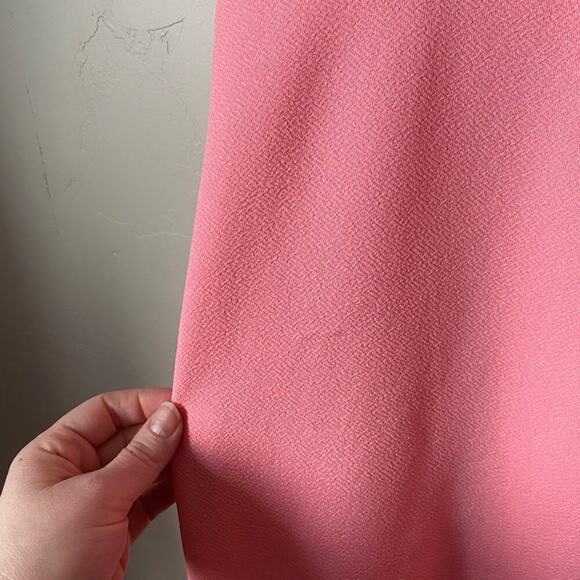 Ruffle Sleeved Knee Length Pink Modest Dress - Picture 3 of 5